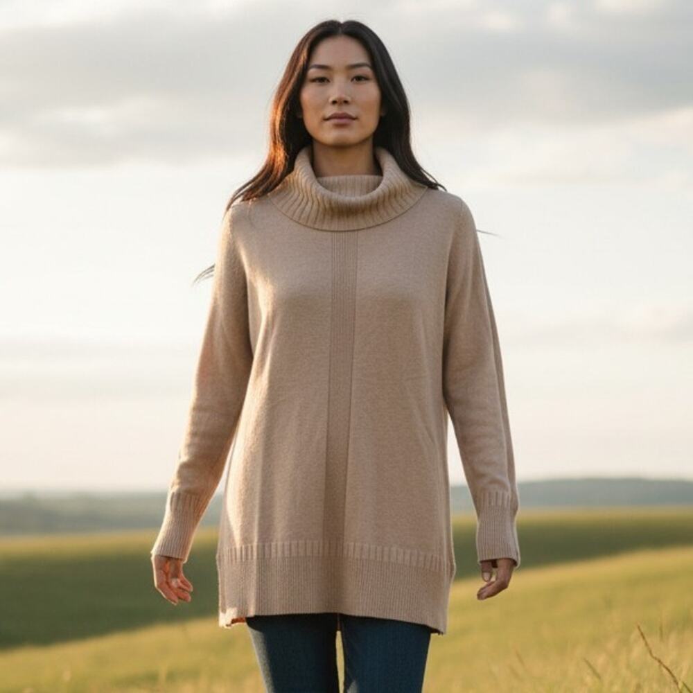 NEW Tribal Tunic Sweater Womens Small Beige Cowl Neck Long Sleeve Knit Soft